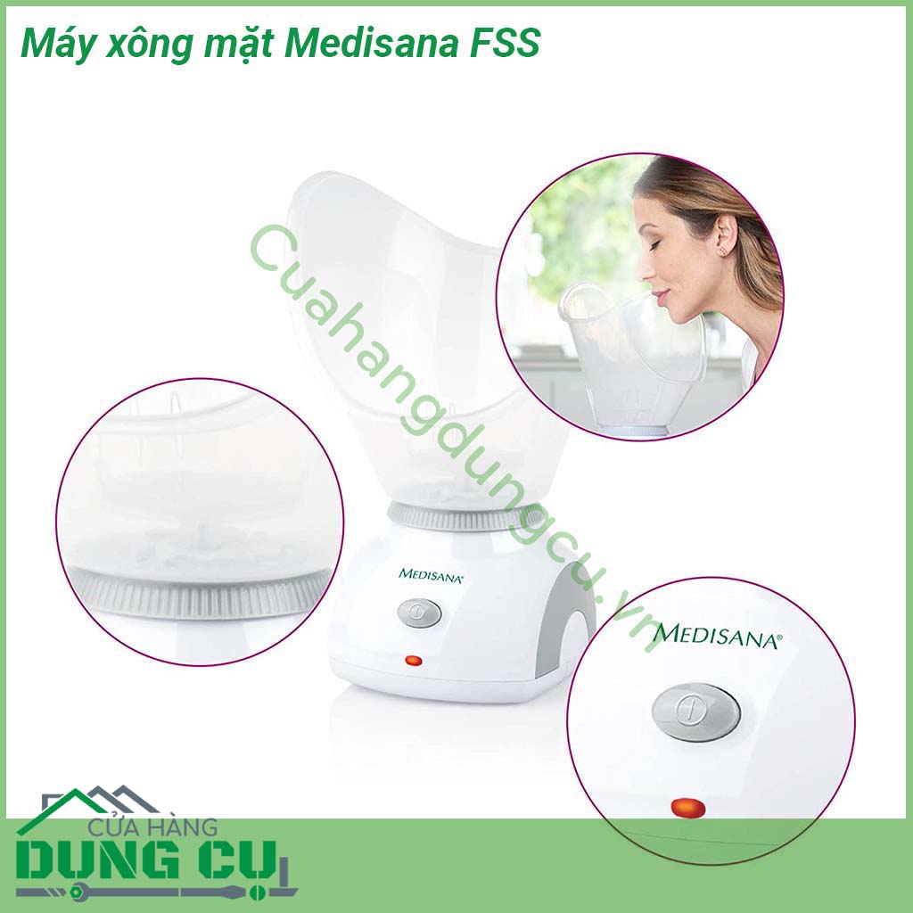 Máy xông mặt Medisana FSS&nbsp;là một thiết bị làm đẹp của Medisana sử dụng hơi nước để tẩy rửa và loại bỏ những lớp tế bào chết trên da bụi bẩn ẩn sâu dưới da làm cho da mặt bạn trở lên mềm mịn sáng khỏe đẹp
