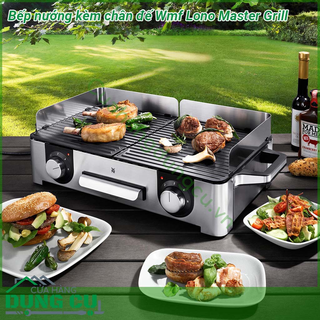 Bếp nướng kèm chân đế Wmf Lono Master Grill toàn bộ thân bếp được làm bằng chất liệu Cromargan cao cấp bếp&nbsp;nướng được thiết kế 2 tấm nướng riêng biệt với chất liệu nhôm đúc dầy dặn được phủ lớp chống dính an toàn tuyệt đối với sức khỏe người tiêu dùng