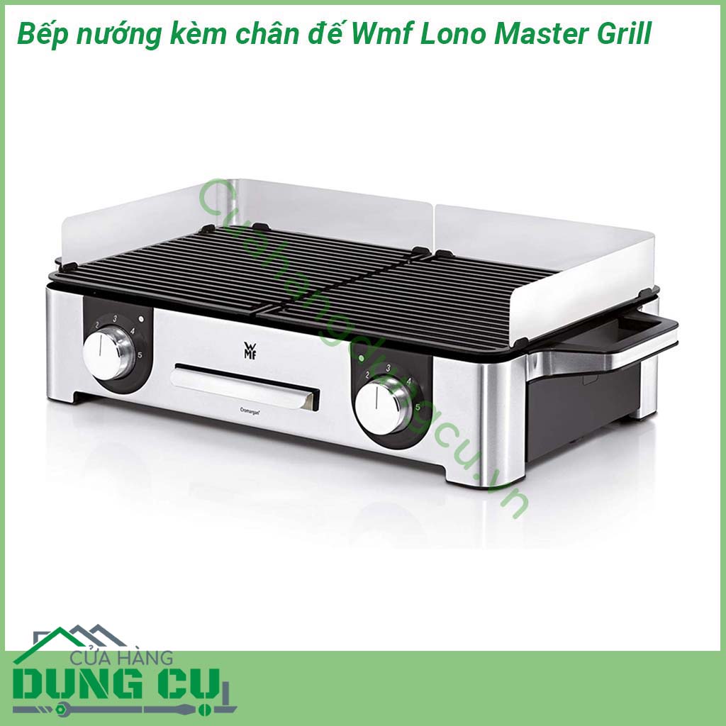 Bếp nướng kèm chân đế Wmf Lono Master Grill toàn bộ thân bếp được làm bằng chất liệu Cromargan cao cấp bếp&nbsp;nướng được thiết kế 2 tấm nướng riêng biệt với chất liệu nhôm đúc dầy dặn được phủ lớp chống dính an toàn tuyệt đối với sức khỏe người tiêu dùng