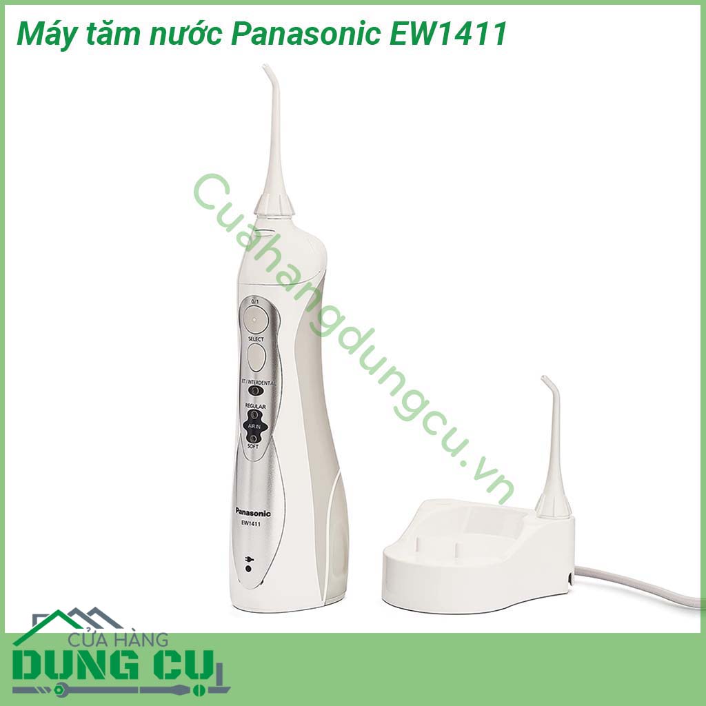 Máy tăm nước Panasonic EW1411&nbsp;thiết kế tay cầm dễ cầm nắm tần số bơm lên đến 1 400 xung mỗi phút đế sạc không dây an toàn và tiện lợi mỗi lần sạc đầy dùng được liên tục 15 phút Máy sẽ giúp bạn làm sạch toàn bộ răng ngay cả những vị trí khó làm sạch nhất