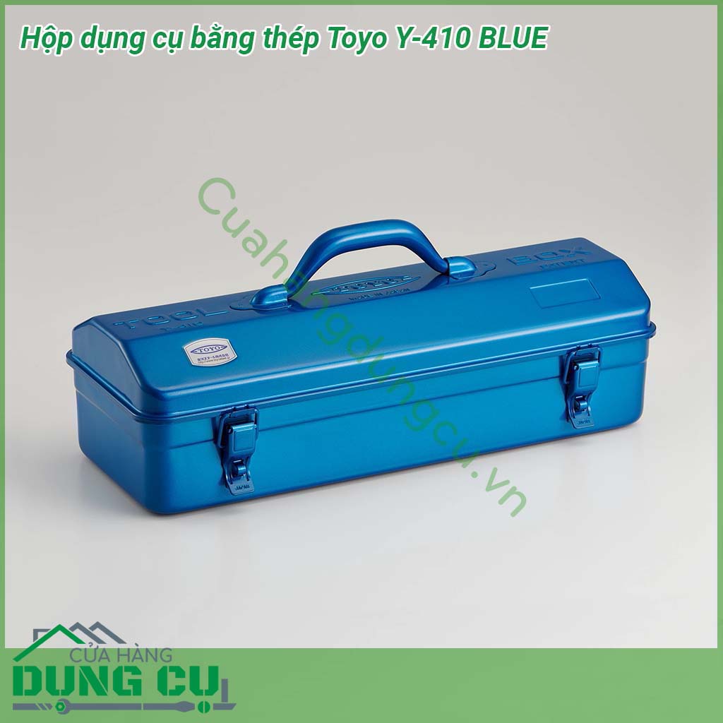 Hộp dụng cụ bằng thép Toyo Y-410 BLUE có thiết kế nhỏ gọn chắc chắn chịu lực cao Lớp sơn tĩnh điện khó trong bóc giữ bền màu của sản phẩm cũng giúp chống gỉ sét cho các dụng cụ được cất giữ bên trong rất hiệu quả Chốt chắc chắn tránh rơi đồ
