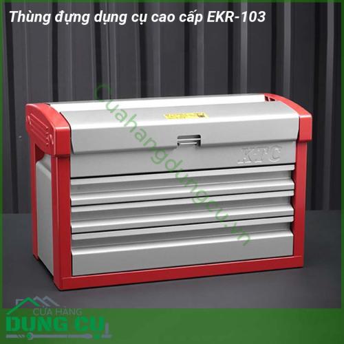 Thùng đựng dụng cụ cao cấp EKR-103 được làm bằng sắt phun tĩnh điện chống trầy xước và chống hóa chất ăn mòn  Thùng đựng đồ nghề gồm 3 ngăn kéo và 1 ngăn trên cùng giúp bạn có thể phân chia dễ dàng các loại dụng cụ riêng biệt