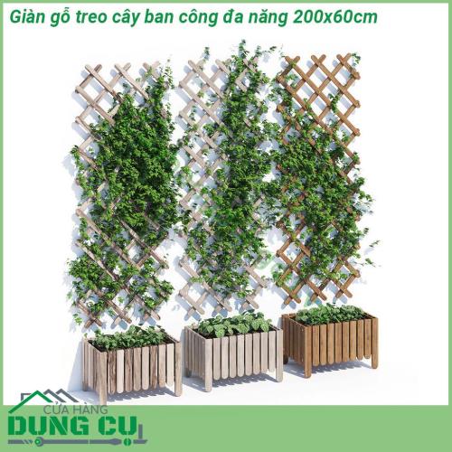 Giàn gỗ treo cây ban công đa năng 200x60cm được làm từ gỗ đã được xử lý tỉ mỉ chịu được mọi yếu tố thời tiết nắng mưa độ bền cao khi sử dụng ngoài trời sản phẩm lại độc đáo khác biệt có thể co giãn gấp gọn dễ dàng phù hợp với không gian của bạn