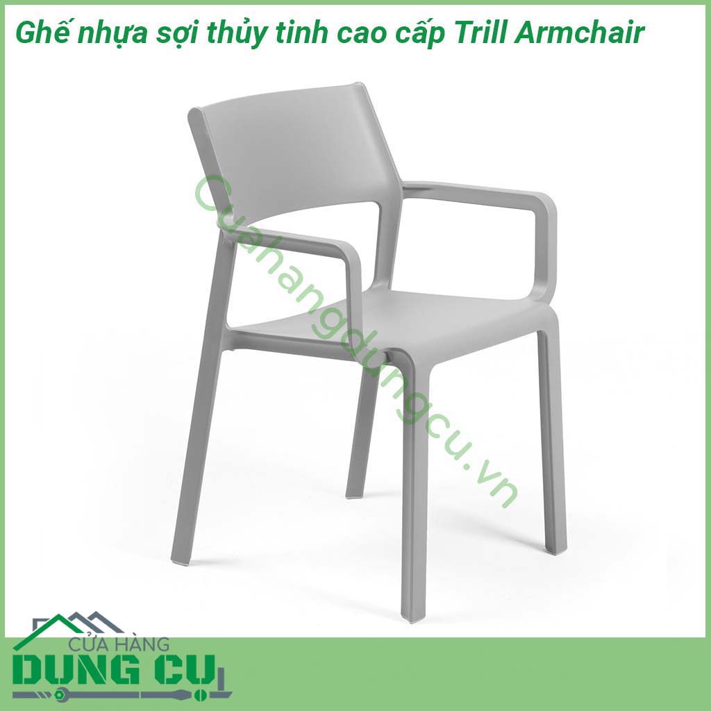 Ghế nhựa sợi thủy tinh cao cấp Trill Armchair có tay vịn được đúc nguyên khối bằng chất liệu Polypropylene với phụ gia chống tia UV và có thể tái chế nên rất thân thiện với môi trường an toàn cho người sử dụng