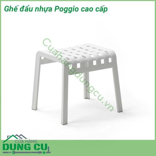 Ghế đẩu nhựa Poggio cao cấp được làm bằng nhựa sợi thủy tinh và có khung đục lỗ được trang trí bằng hoa văn hình vuông giúp tăng thêm phong cách độc đáo cho môi trường ngoài trời  Ghế có khả năng chịu nhiệt nắng mưa cực kỳ tốt