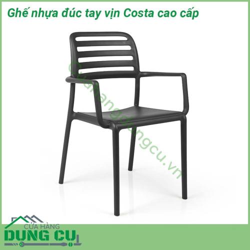 Ghế nhựa đúc tay vịn Costa cao cấp với các đường nét tối giản có tay vịn và tựa lưng cong êm ái Khung liền mạch với các góc bo tròn bề mặt mờ được làm bằng nhựa Polypropylene pha sợi thủy tinh đã qua xử lý tia UV có thể tái chế Costa có thể xếp chồng lên nhau dễ dàng được trang bị chân chống trượt