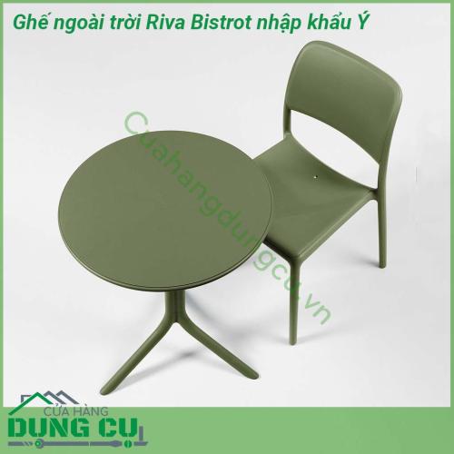 Ghế ngoài trời Riva Bistrot nhập khẩu Ý mang phong cách tối giản không có tay vịn bề mặt mờ khung hình ống với các góc bo tròn được làm bằng Polypropylene pha sợi thủy tinh đã qua xử lý tia UV và có thể tái chế