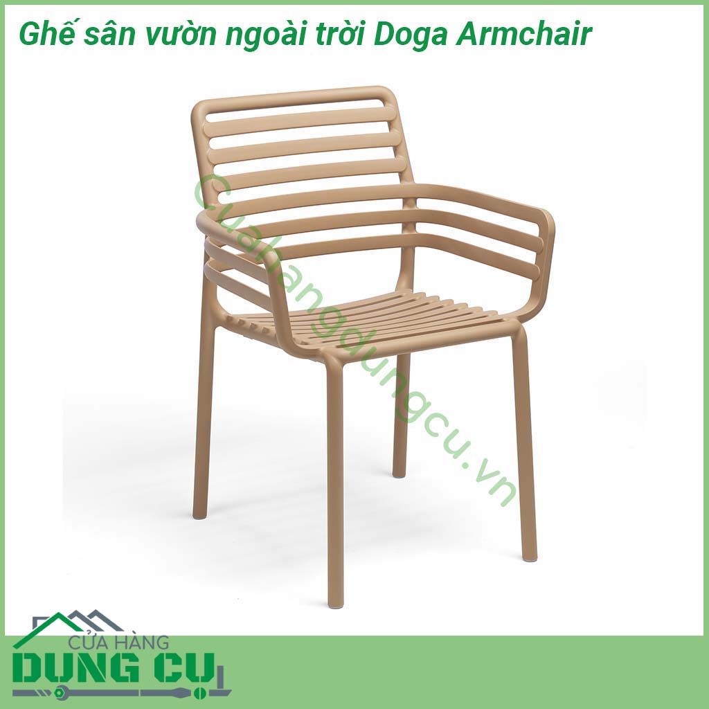 Ghế sân vườn ngoài trời Doga Armchair được sử dụng ngoài trời và được làm bằng nhựa sợi thủy tinh Nó được lấy cảm hứng từ thiết kế thanh trượt mang hơi hướng hiện đại của nhà thiết kế Raffaello Galiotto Ghế rất thuận tiện để di chuyển có thể xếp chồng lên nhau dễ vệ sinh và hoàn toàn có thể tái chế