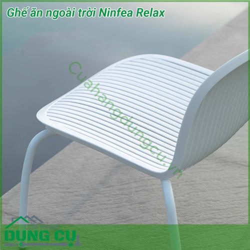 Ghế ăn ngoài trời Ninfea Relax được làm từ chất liệu Polypropylene pha sợi thủy tinh cao cấp được xử lý tia UV chịu được thời tiết mưa nắng khắc nghiệt thích hợp với sân vườn ngoài trời