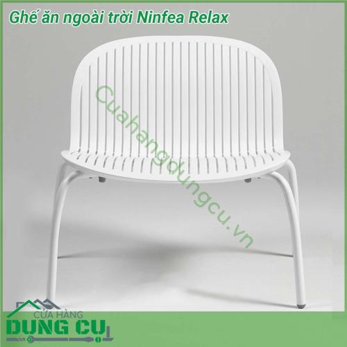 Ghế ăn ngoài trời Ninfea Relax được làm từ chất liệu Polypropylene pha sợi thủy tinh cao cấp được xử lý tia UV chịu được thời tiết mưa nắng khắc nghiệt thích hợp với sân vườn ngoài trời