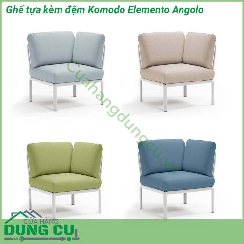 Ghế tựa kèm đệm Komodo Elemento Angolo được làm từ chất liệu Polypropylene pha sợi thủy tinh cao cấp được xử lý tia UV chịu được thời tiết mưa nắng khắc nghiệt Đệm ghế sofa được làm từ 100 sợi nhuộm acrylic chống nấm mốc chống bám bẩn thích hợp với sân vườn ngoài trời