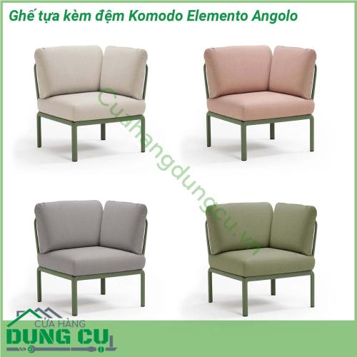 Ghế tựa kèm đệm Komodo Elemento Angolo được làm từ chất liệu Polypropylene pha sợi thủy tinh cao cấp được xử lý tia UV chịu được thời tiết mưa nắng khắc nghiệt Đệm ghế sofa được làm từ 100 sợi nhuộm acrylic chống nấm mốc chống bám bẩn thích hợp với sân vườn ngoài trời