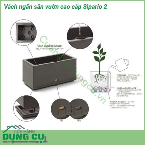 Vách ngăn sân vườn cao cấp Sipario 2 là một hệ thống vách ngăn mô-đun để sử dụng ngoài trời làm bằng nhựa tái sinh với chậu cây tự tưới  Với thiết kế lưới bất đối xứng các mô-đun cho phép bạn tạo các bố cục tuyến tính phân chia và cong giúp bạn có thể phân chia không gian một cách dễ dàng