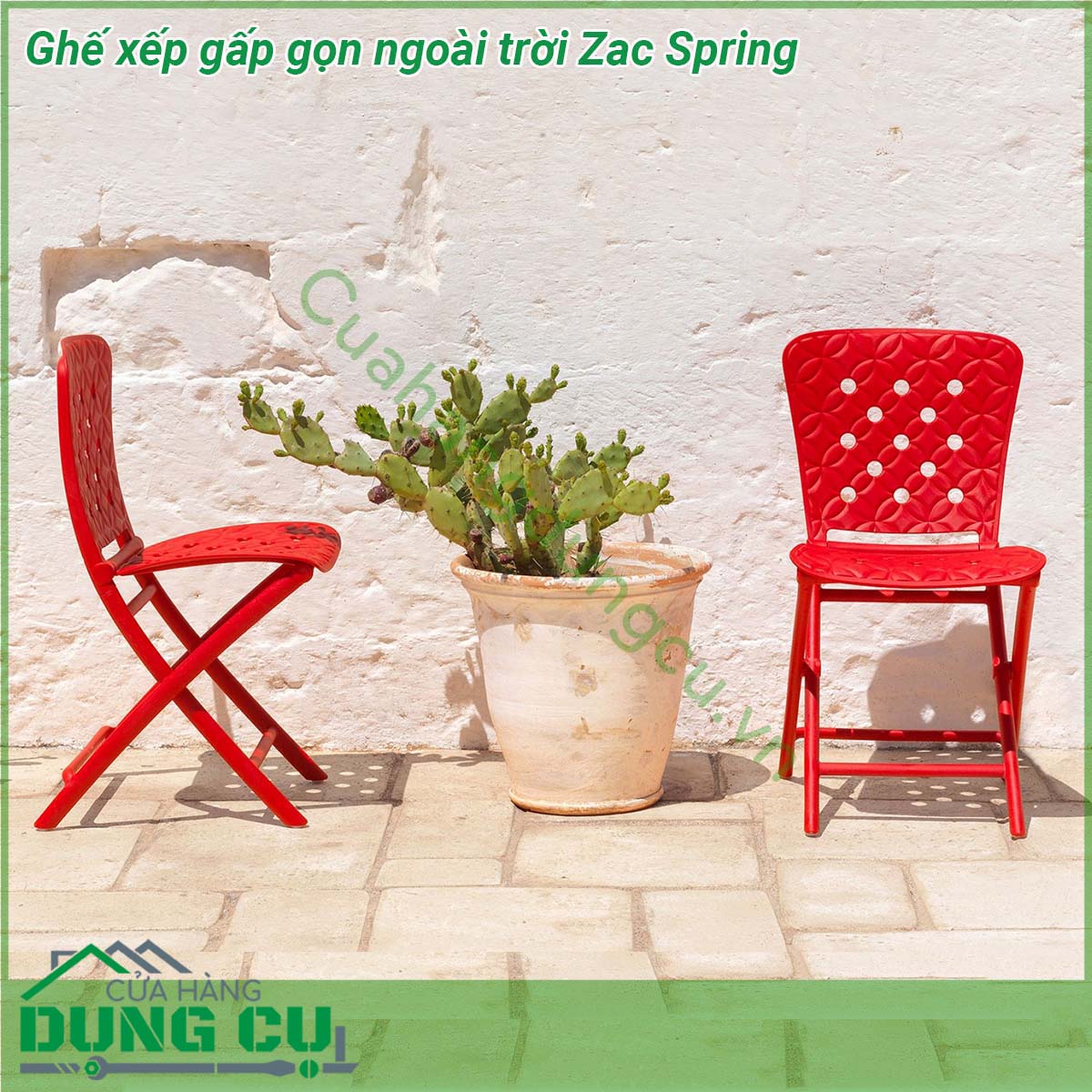 Ghế xếp gấp gọn ngoài trời Zac Spring nhiều màu sắc và hiện đại được làm bằng Polypropylene sợi thủy tinh một vật liệu kỹ thuật thế hệ mới nhất rất bền và đàn hồi  Ghế có lưng và mặt ngồi với thiết kế hình học được chạm khắc và đục lỗ dễ dàng gấp gọn để tiết kiệm diện tích và dễ dàng cất giữ khi không sử dụng