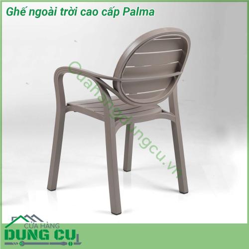 Ghế ngoài trời cao cấp Palma được làm từ chất liệu Polypropylene pha sợi thủy tinh cao cấp được xử lý tia UV chịu được thời tiết mưa nắng khắc nghiệt thích hợp với sân vườn ngoài trời