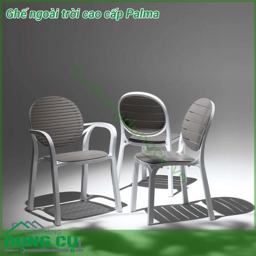 Ghế ngoài trời cao cấp Palma được làm từ chất liệu Polypropylene pha sợi thủy tinh cao cấp được xử lý tia UV chịu được thời tiết mưa nắng khắc nghiệt thích hợp với sân vườn ngoài trời