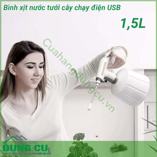 Bình xịt nước tưới cây chạy điện USB dung tích 1 5L được làm bằng chất liệu bền và có tay cầm ABS công thái học  Có hai phương pháp phun tia nước và sương mù mịn Vòi xoay 360 độ cho phép bạn điều chỉnh mẫu phun nước khi cần thiết