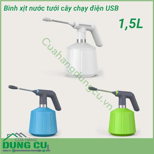 Bình xịt nước tưới cây chạy điện USB dung tích 1 5L được làm bằng chất liệu bền và có tay cầm ABS công thái học  Có hai phương pháp phun tia nước và sương mù mịn Vòi xoay 360 độ cho phép bạn điều chỉnh mẫu phun nước khi cần thiết