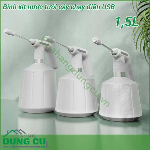 Bình xịt nước tưới cây chạy điện USB dung tích 1 5L được làm bằng chất liệu bền và có tay cầm ABS công thái học  Có hai phương pháp phun tia nước và sương mù mịn Vòi xoay 360 độ cho phép bạn điều chỉnh mẫu phun nước khi cần thiết