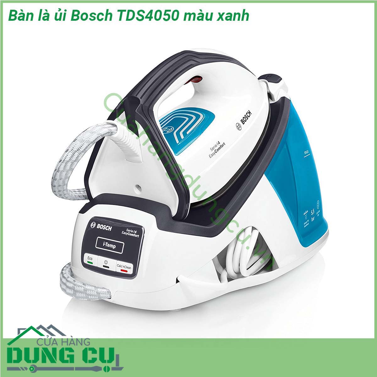 Bàn là ủi Bosch TDS4050 màu xanh được làm bằng lớp chống dính cao cấp sáng bóng giúp bạn vệ sinh làm sạch dễ dàng Thêm nữa nhờ lớp chống xước được thiết kế trên bề mặt bàn ủi giúp cho bạn dễ dàng là phẳng trên các sợi vải Toàn bộ hơi nước sẽ được phân bổ thông minh qua các lỗ kết cấu tại bề mặt Đặc biệt ở dòng sản phẩm này thương hiệu Bosch đã ứng dụng thành công thiết kế 3 pha ngay trên bề mặt
