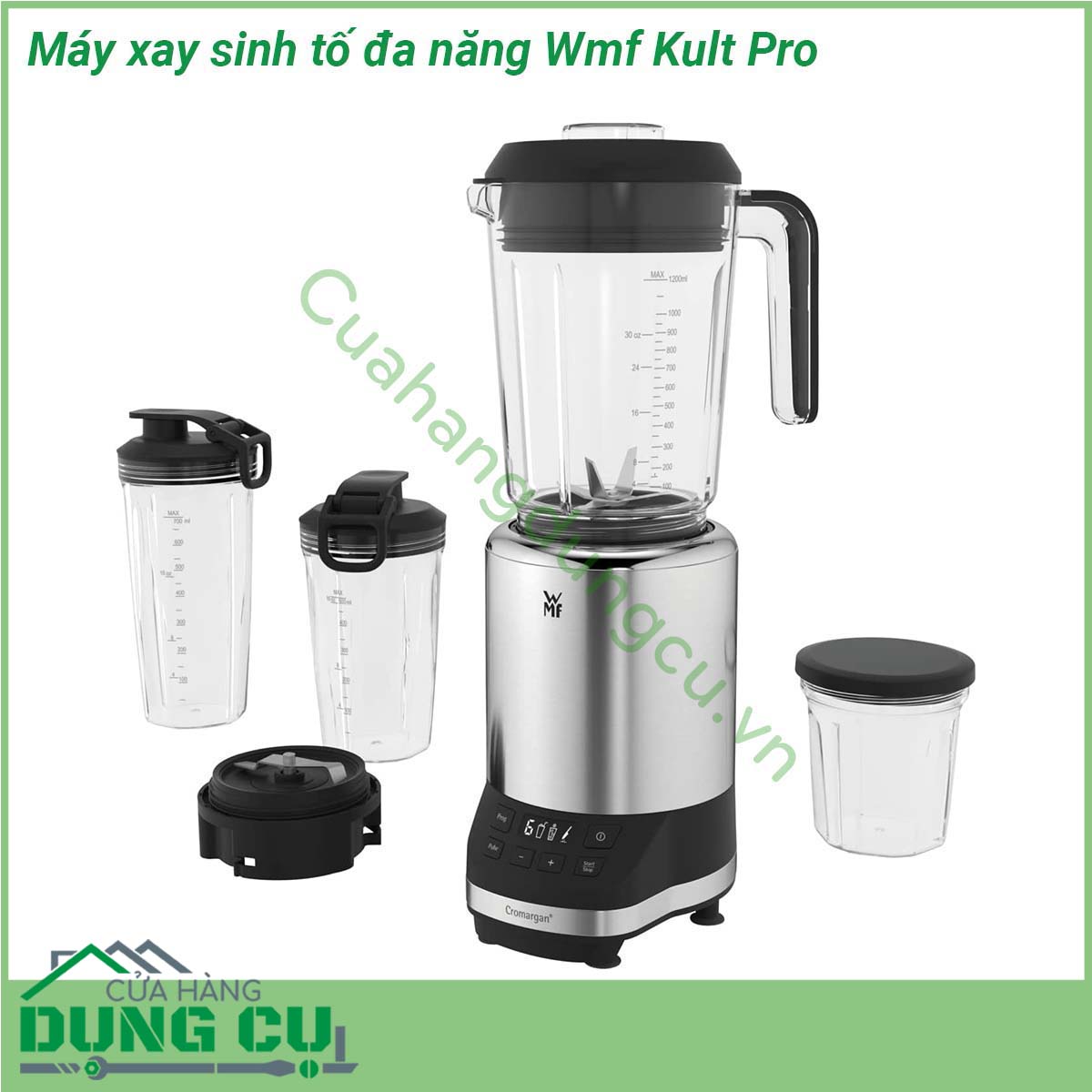 Máy xay sinh tố đa năng Wmf Kult Pro&nbsp;có kích thước thon gọn không quá to và cồng kềnh &nbsp;Lưỡi dao có 6 cánh được làm từ chất liệu thép không gỉ Cromargan cực kì sắc bạn hoàn toàn có thể làm rất nhiều thứ với chiếc máy xay đa năng này xay sinh tố đá bào xay thịt cá tôm cua nghiền các loại hạt cứng như cà phê lạc…