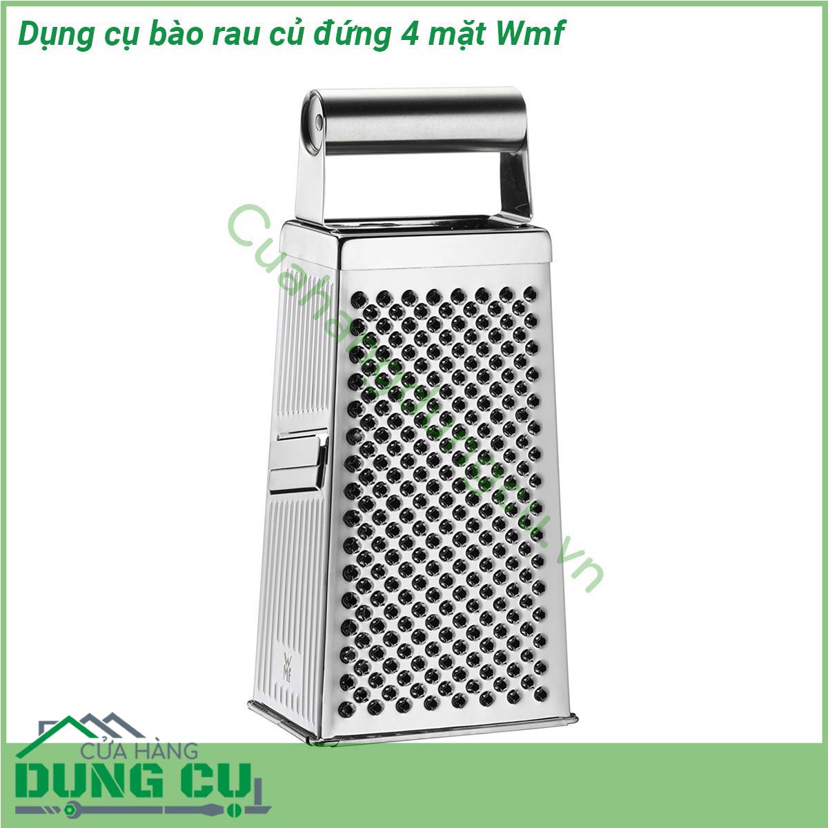 Dụng cụ bào rau củ đứng 4 mặt Wmf&nbsp;giúp bạn có thể bào và nạo trái cây rau củ và nhiều loại thực phẩm khác như gừng các loại hạt sô cô la một cách nhanh chóng và ít tốn công sức Dụng cụ nạo hình vuông với 4 bề mặt nạo có kích thước và kiểu nạo khác nhau được sử dụng linh hoạt đa năng là dụng cụ nạo hoàn hảo trong nhà bếp của bạn Lý tưởng để nạo thái bào dưa chuột cà rốt gừng táo các loại hạt nhục đậu khấu sô cô la chanh và vỏ cam…