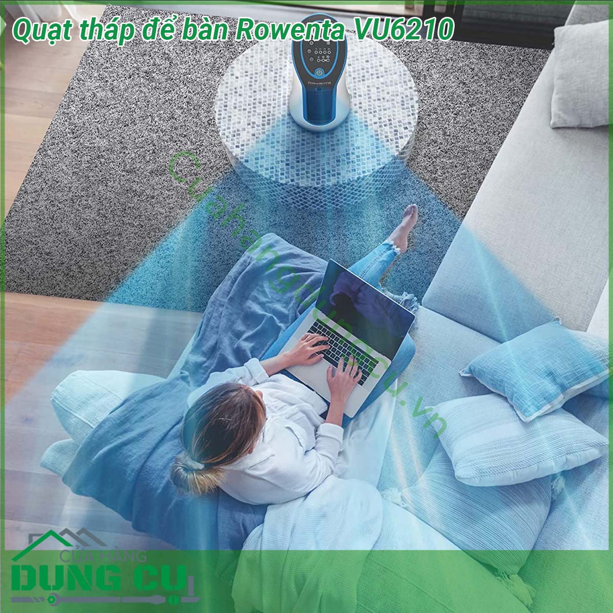 Quạt tháp để bàn Rowenta VU6210&nbsp;thiết kế gọn nhẹ với tay cầm tích hợp để dễ dàng di chuyển cũng như một loạt các tính năng tiện lợi để tăng thêm sự tiện lợi bao gồm ngăn chứa dây điện thuận tiện hẹn giờ 8 giờ điều chỉnh tự động và tự động tắt sinh thái sau 12 giờ &nbsp;Quạt tháp với 3 mức tốc độ có thể điều chỉnh cho hiệu quả làm mát riêng &nbsp;Quạt tháp yên tĩnh chỉ với 45 dB(A) ở mức cài đặt tối thiểu để quạt mát không bị quấy rầy