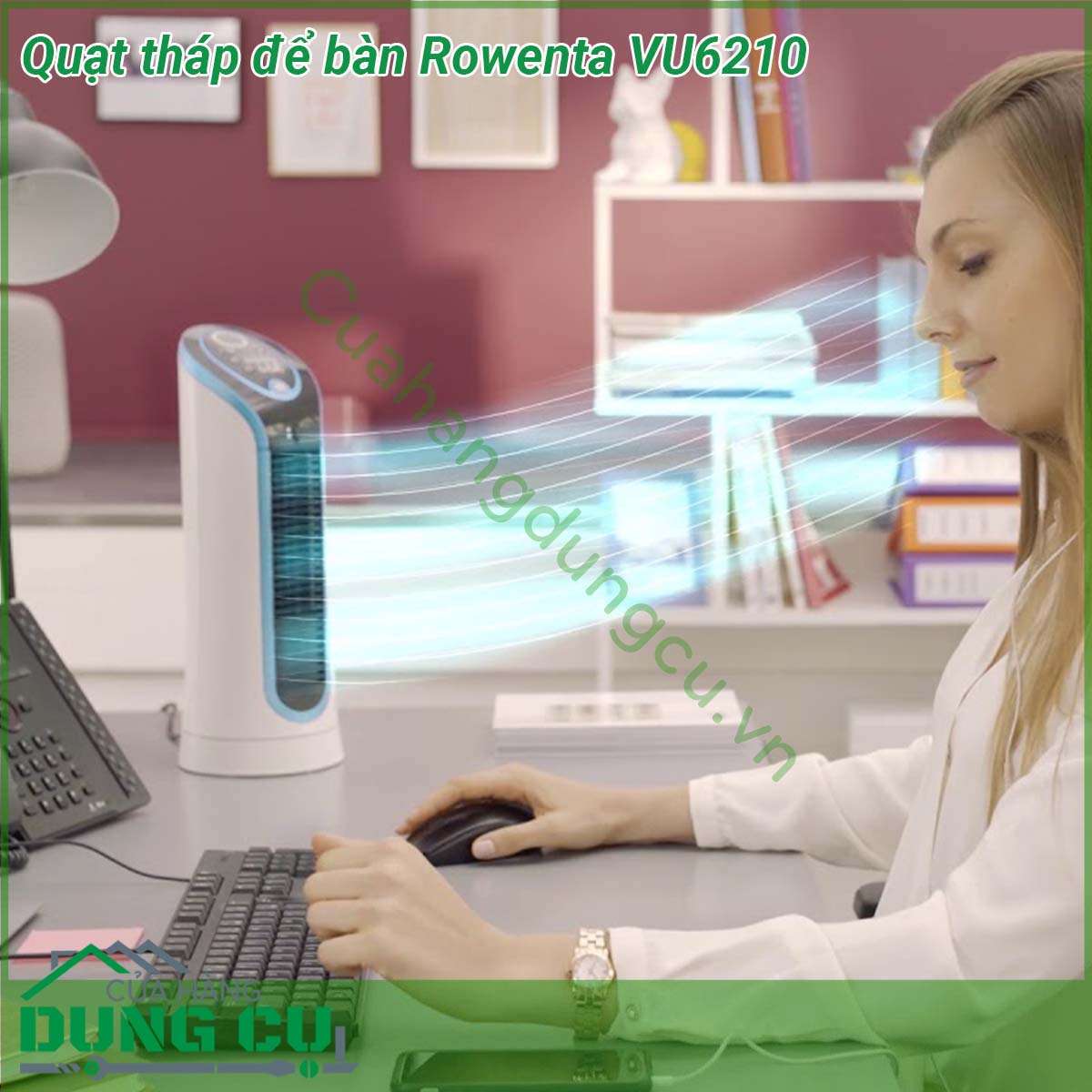 Quạt tháp để bàn Rowenta VU6210&nbsp;thiết kế gọn nhẹ với tay cầm tích hợp để dễ dàng di chuyển cũng như một loạt các tính năng tiện lợi để tăng thêm sự tiện lợi bao gồm ngăn chứa dây điện thuận tiện hẹn giờ 8 giờ điều chỉnh tự động và tự động tắt sinh thái sau 12 giờ &nbsp;Quạt tháp với 3 mức tốc độ có thể điều chỉnh cho hiệu quả làm mát riêng &nbsp;Quạt tháp yên tĩnh chỉ với 45 dB(A) ở mức cài đặt tối thiểu để quạt mát không bị quấy rầy
