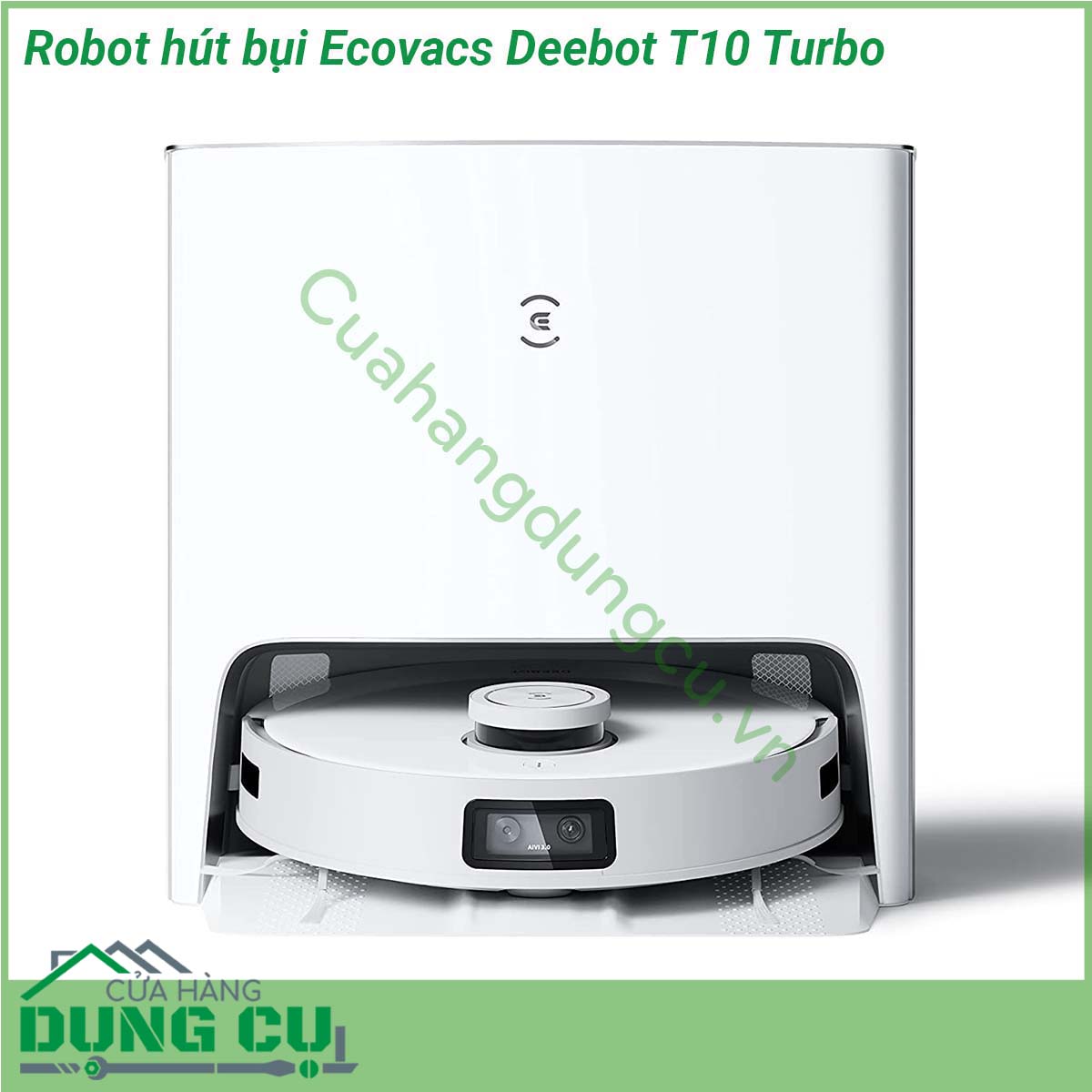 Robot hút bụi Ecovacs Deebot T10 Turbo sở hữu màu trắng trang nhã dễ dàng thích ứng với nhiều phong cách trang trí không gian khác nhau Kiểu dáng nhỏ gọn có khả năng di chuyển linh hoạt và tiếp cận nhiều vị trí nhỏ hẹp trong nhà giúp làm sạch tối đa Trạm gốc của robot&nbsp;có kích thước khá lớn với chức năng tự động làm sạch khăn lau đồng thời sấy khô bằng không khí nóng trong 2 giờ khử trùng bằng ion bạc 99 9 mà người dùng hoàn toàn không cần phải thao tác bằng tay