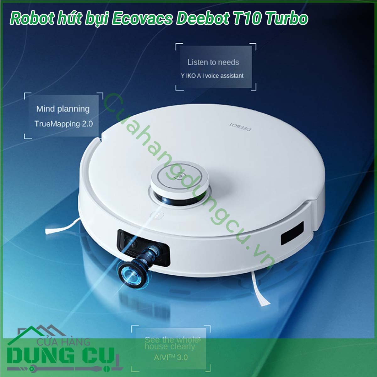 Robot hút bụi Ecovacs Deebot T10 Turbo sở hữu màu trắng trang nhã dễ dàng thích ứng với nhiều phong cách trang trí không gian khác nhau Kiểu dáng nhỏ gọn có khả năng di chuyển linh hoạt và tiếp cận nhiều vị trí nhỏ hẹp trong nhà giúp làm sạch tối đa Trạm gốc của robot&nbsp;có kích thước khá lớn với chức năng tự động làm sạch khăn lau đồng thời sấy khô bằng không khí nóng trong 2 giờ khử trùng bằng ion bạc 99 9 mà người dùng hoàn toàn không cần phải thao tác bằng tay