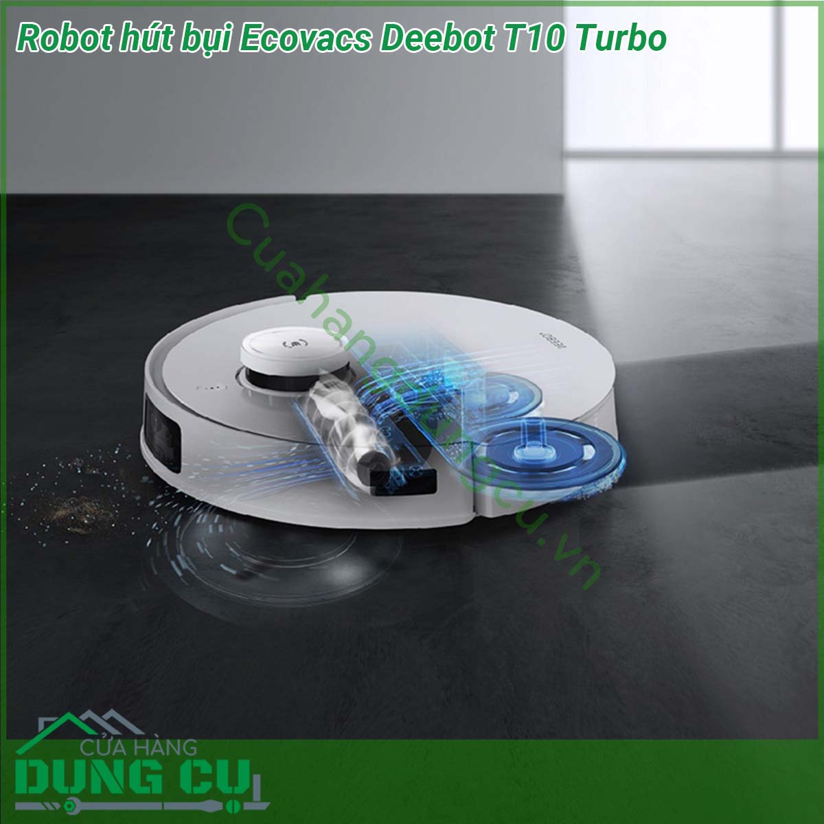 Robot hút bụi Ecovacs Deebot T10 Turbo sở hữu màu trắng trang nhã dễ dàng thích ứng với nhiều phong cách trang trí không gian khác nhau Kiểu dáng nhỏ gọn có khả năng di chuyển linh hoạt và tiếp cận nhiều vị trí nhỏ hẹp trong nhà giúp làm sạch tối đa Trạm gốc của robot&nbsp;có kích thước khá lớn với chức năng tự động làm sạch khăn lau đồng thời sấy khô bằng không khí nóng trong 2 giờ khử trùng bằng ion bạc 99 9 mà người dùng hoàn toàn không cần phải thao tác bằng tay