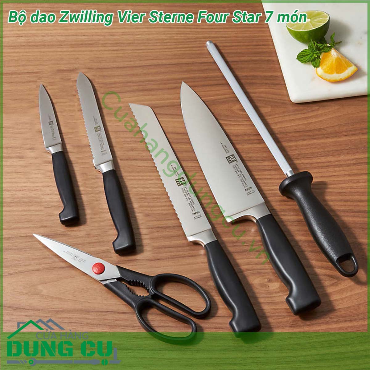 Bộ dao Zwilling Vier Sterne Four Star 7 món&nbsp;được rèn và định hình với độ chính xác cao từ một mảnh vật liệu duy nhất lưỡi và cán đúc liền nguyên khối Trong quá trình đặc biệt này thép phải chịu nhiệt độ khắc nghiệt trong một số bước Sau đó mỗi con dao được mài sắc với độ chính xác của tia laser Một sự kết hợp tuyệt vời đảm bảo độ sắc nét bền vững chống ăn mòn và khả năng giữ độ sắc nét cực tốt