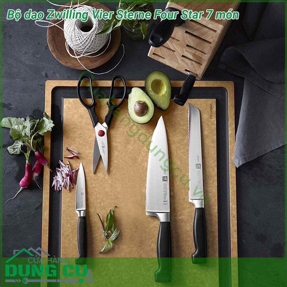 Bộ dao Zwilling Vier Sterne Four Star 7 món&nbsp;được rèn và định hình với độ chính xác cao từ một mảnh vật liệu duy nhất lưỡi và cán đúc liền nguyên khối Trong quá trình đặc biệt này thép phải chịu nhiệt độ khắc nghiệt trong một số bước Sau đó mỗi con dao được mài sắc với độ chính xác của tia laser Một sự kết hợp tuyệt vời đảm bảo độ sắc nét bền vững chống ăn mòn và khả năng giữ độ sắc nét cực tốt