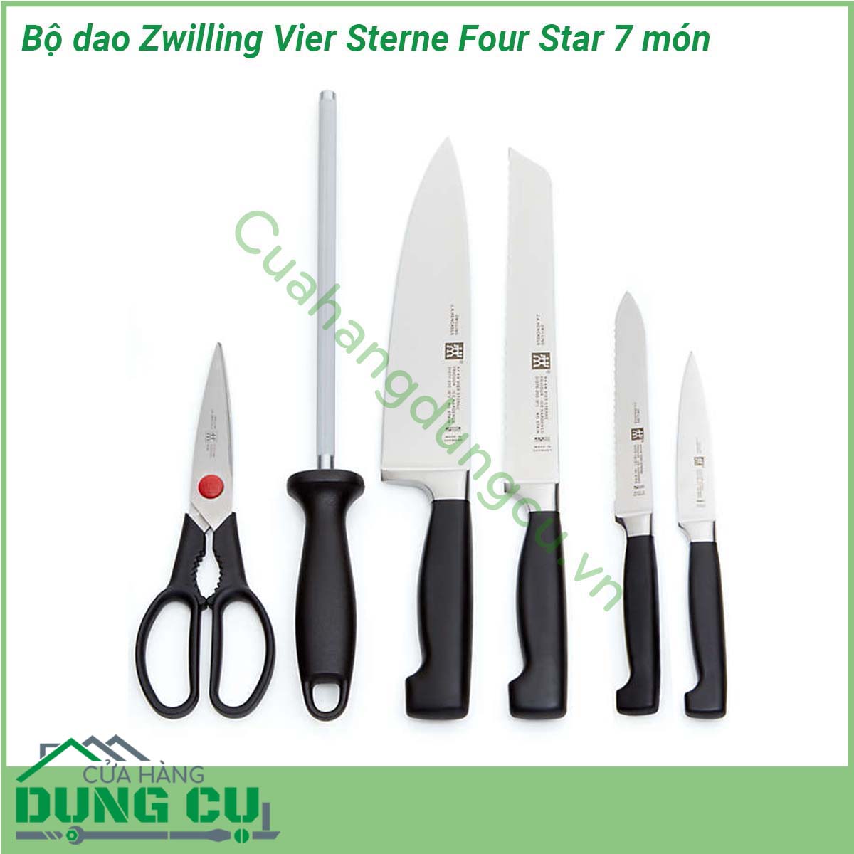 Bộ dao Zwilling Vier Sterne Four Star 7 món&nbsp;được rèn và định hình với độ chính xác cao từ một mảnh vật liệu duy nhất lưỡi và cán đúc liền nguyên khối Trong quá trình đặc biệt này thép phải chịu nhiệt độ khắc nghiệt trong một số bước Sau đó mỗi con dao được mài sắc với độ chính xác của tia laser Một sự kết hợp tuyệt vời đảm bảo độ sắc nét bền vững chống ăn mòn và khả năng giữ độ sắc nét cực tốt