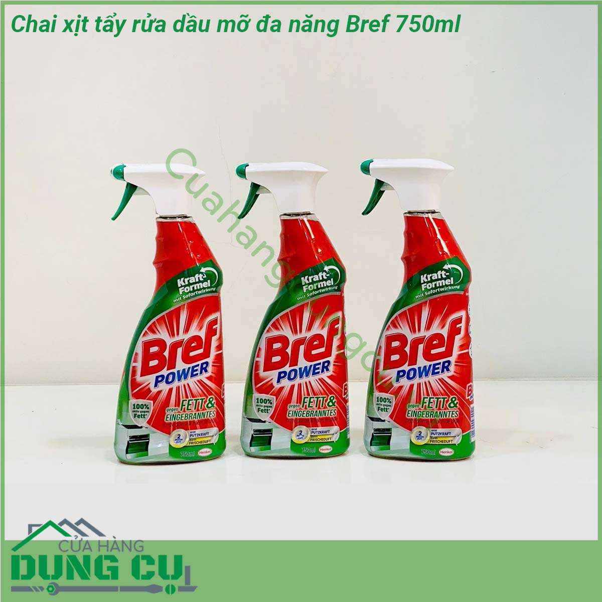 Chai xịt tẩy rửa dầu mỡ đa năng Bref 750ml&nbsp;tẩy sạch các vết dầu mỡ bám trên tất cả các loại bếp &nbsp;bếp từ bếp điện bếp hồng ngoại và bếp ga &nbsp;Nhờ công thức đánh tan dầu mỡ cực mạnh Nước xịt tẩy rửa đa năng Bref còn có thể sử dụng cho&nbsp;lò nướng vi sóng cũng như các vật dụng bằng inox và thép không gỉ trong nhà bếp của bạn