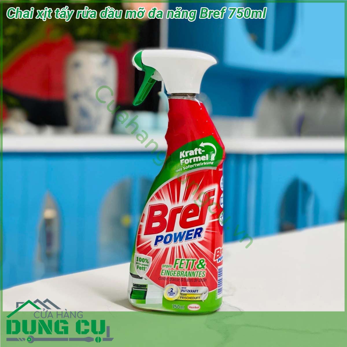 Chai xịt tẩy rửa dầu mỡ đa năng Bref 750ml&nbsp;tẩy sạch các vết dầu mỡ bám trên tất cả các loại bếp &nbsp;bếp từ bếp điện bếp hồng ngoại và bếp ga &nbsp;Nhờ công thức đánh tan dầu mỡ cực mạnh Nước xịt tẩy rửa đa năng Bref còn có thể sử dụng cho&nbsp;lò nướng vi sóng cũng như các vật dụng bằng inox và thép không gỉ trong nhà bếp của bạn