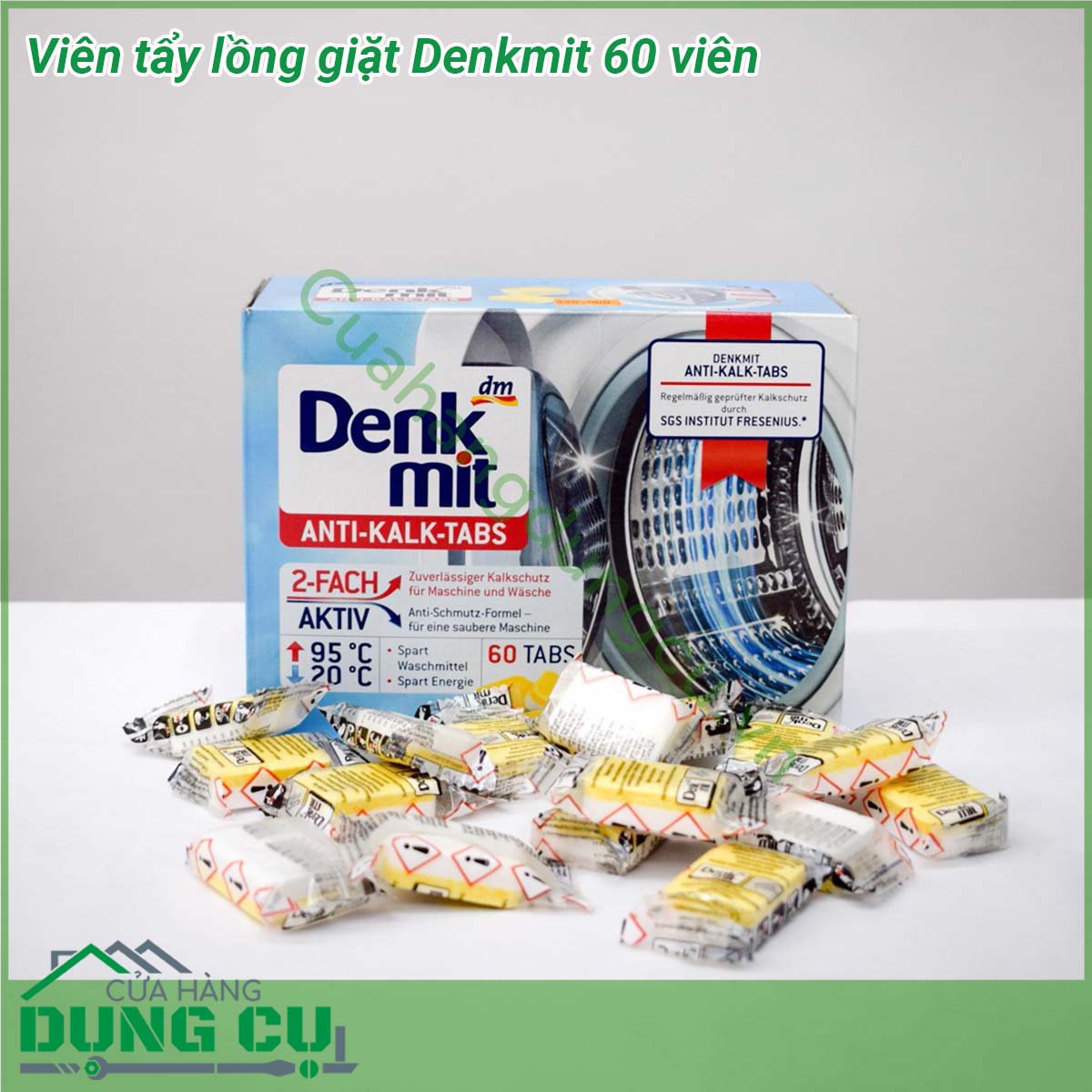 Viên tẩy lồng giặt Denkmit 60 viên&nbsp;giúp tẩy sạch các vết ố đen vết bẩn trong lồng giặt chống bám cặn trong lồng giặt diệt khuẩn tẩy trắng khử mùi hiệu quả giúp quần áo không bám bẩn và bị nấm mốc bảo vệ tối ưu cho máy giặt của bạn
