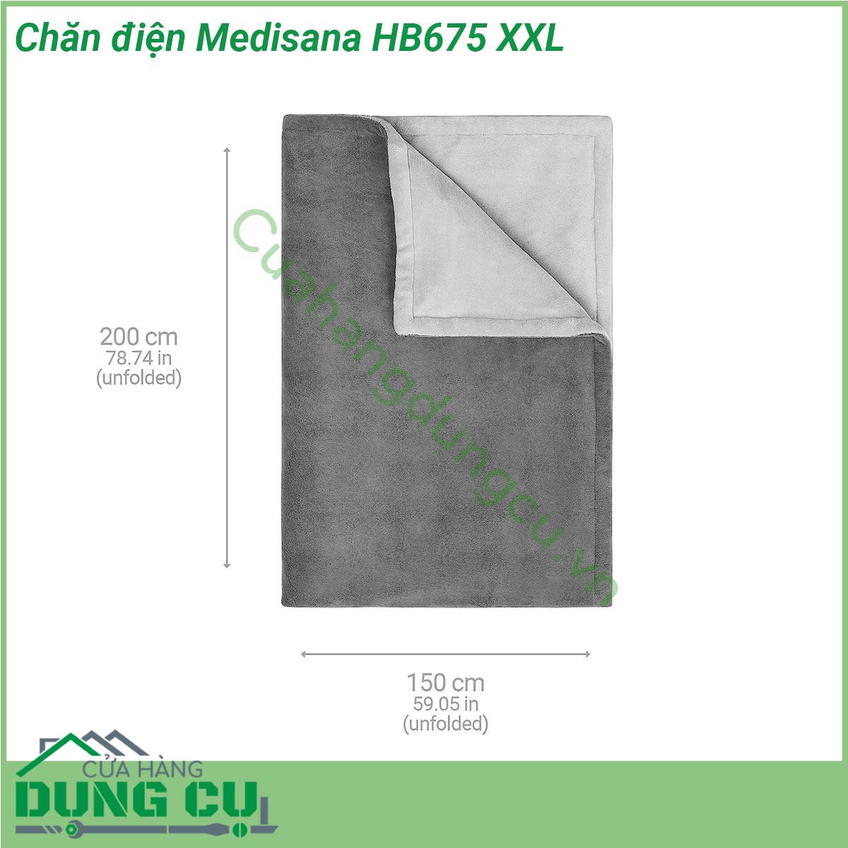 Chăn điện Medisana HB675 XXL được chế tạo từ những vật liệu mềm và nhẹ (vải cotton) chăn sưởi có tác dụng không chỉ giữ ấm cho cơ thể người mà còn có giá trị kích thích tuần hoàn máu và các quá trình trao đổi chất ngăn ngừa và trị liệu 1 số bệnh như khớp cảm lạnh đau lưng đau cột sống hay xương khớp