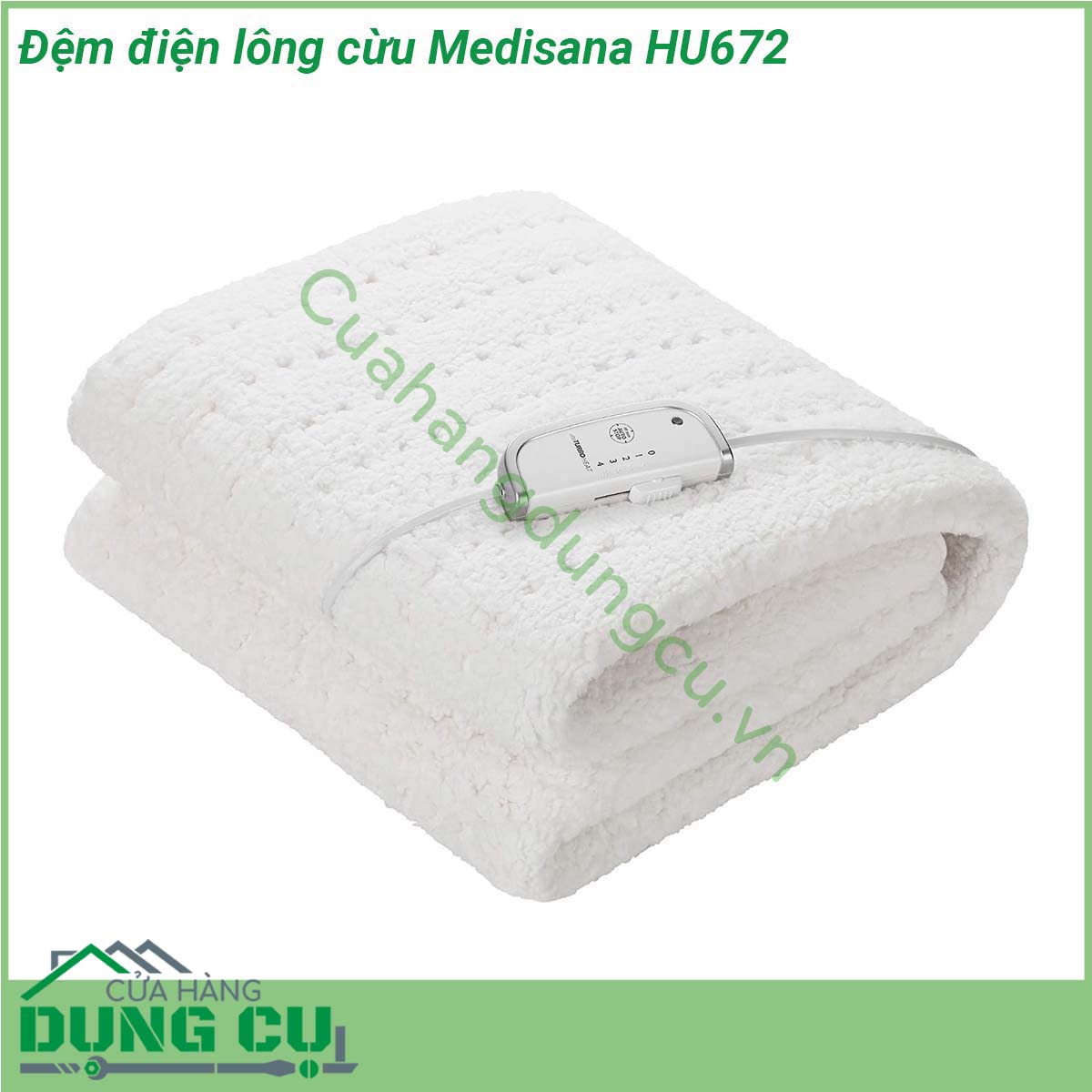 Đệm điện lông cừu Medisana HU672 được làm từ chất liệu&nbsp;lông cừu siêu mềm mịn làm từ vải dày hai phân tạo thêm cảm giác thoải mái Nhờ có bốn mức nhiệt độ có thể lựa chọn và một bàn chân ấm hơn