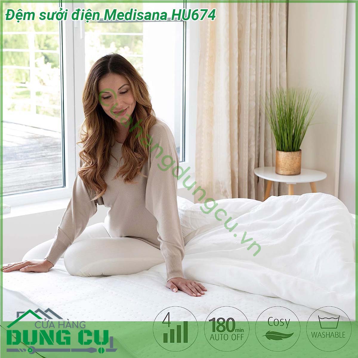 Đệm sưởi điện Medisana HU674&nbsp;là miếng đệm làm ấm giúp thư giãn lưng giảm đau hỗ trợ điều trị các chứng bệnh đau lưng đau khớp thắt lưng bằng việc làm nóng miếng sưởi &nbsp;Bề mặt mềm mại thân thiện với da được chứng nhận chế tạo từ những vật liệu mềm nhẹ bề mặt thoáng khí thân thiện với môi trường và an toàn cho da