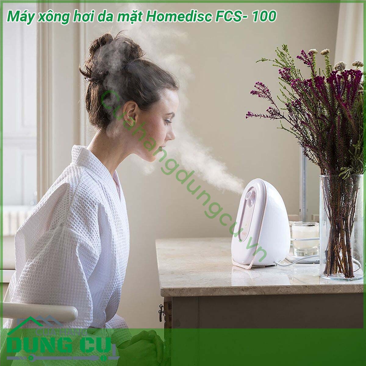 Máy xông hơi da mặt Homedisc FCS- 100&nbsp;có kiểu dáng máy gọn gàng dễ dàng bố trí trên bàn kệ để sử dụng tiện lợi mọi lúc Máy&nbsp;dùng hơi nước để xông mặt cho làn dưỡng ẩm và giảm bớt những tổn thương do tác nhân bên ngoài giúp cho làn da luôn tươi sáng căng mịn hơi nước cung cấp hydrat hóa sâu nhất cho làn da các hạt siêu mịn thấm sâu vào lỗ chân lông nhỏ nhất cùng hơi nước nóng kích mở lỗ chân lông giúp loại bỏ các tạp chất bụi bẩn tích tụ dưới da