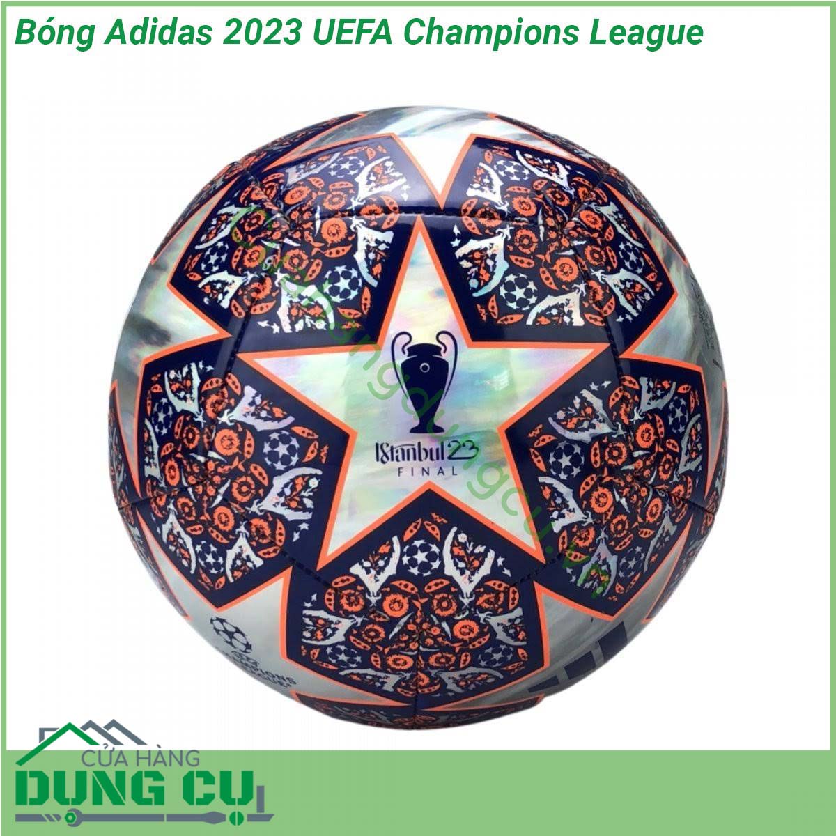 Bóng Adidas 2023 UEFA Champions League với da bóng được làm từ 100 chất liệu polyurethane cực mềm được ghép lại với nhau bằng công nghệ ép nhiệt kín nước hoàn toàn đảm bảo quỹ đạo bay tuyệt vời nhất Lớp da ngoài cực mềm độ dày vừa phải đảm bảo độ nảy ổn định có thể phù hợp chơi bóng trên cả sân cỏ tự nhiên lẫn cỏ nhân tạo