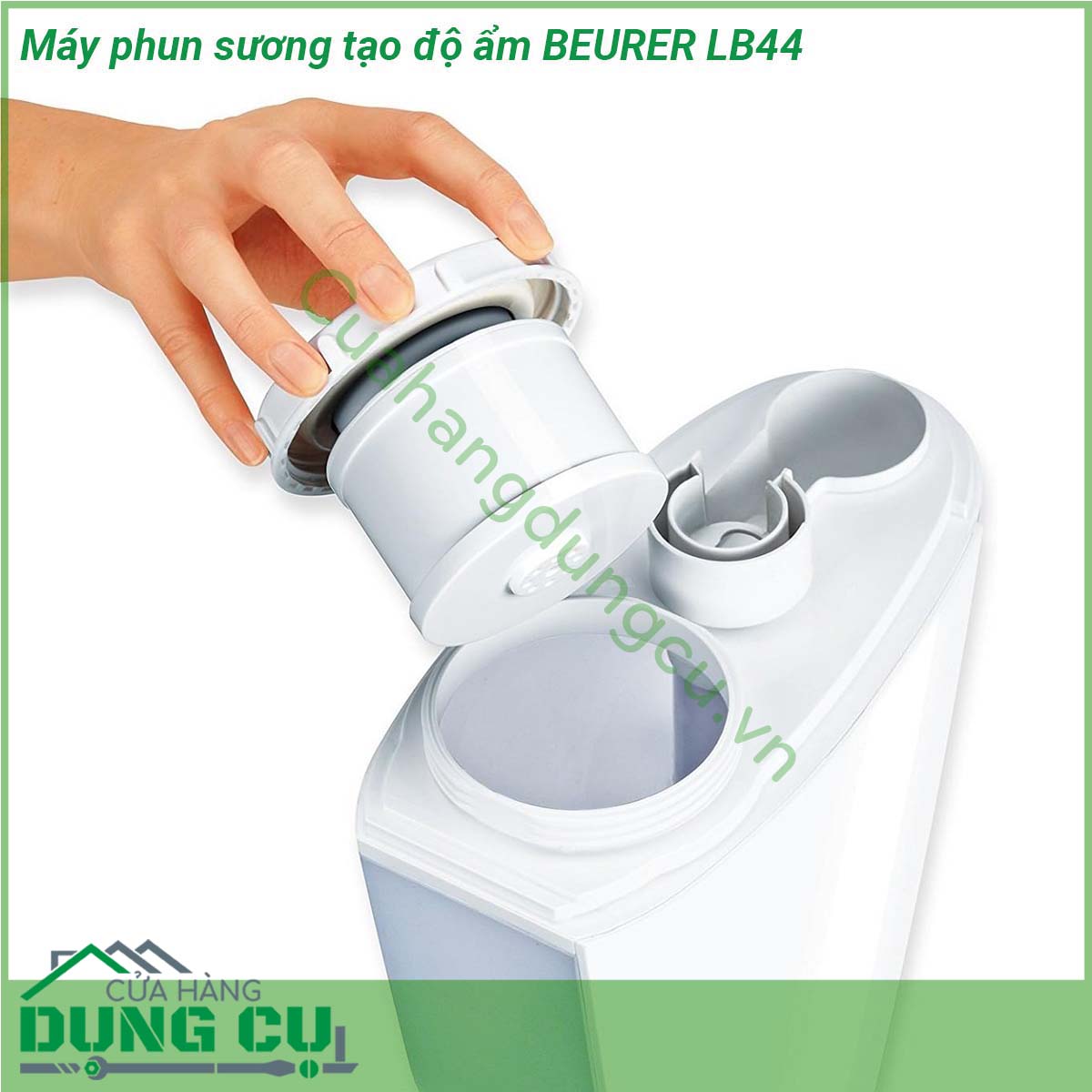 Máy phun sương tạo độ ẩm BEURER LB44&nbsp;có kiểu dáng rất sang trọng với màu trắng hiện đại giúp bạn có thể đặt nó ở bất cứ đâu mà không sợ làm xấu đi không gian của mình Khoang chứa nước thiết kế với màu trong suốt giúp bạn dễ dàng quan sát để chế thêm nước khi cần tránh bị gián đoạn hoạt động &nbsp;Núm xoay giúp bạn dễ dàng vận hành sản phẩm Phần nắp máy làm bằng inox hạn chế bám bẩn và dễ làm sạch Thiết kế nhỏ gọn của sản phẩm không làm tốn quá nhiều diện tích không gian của bạn