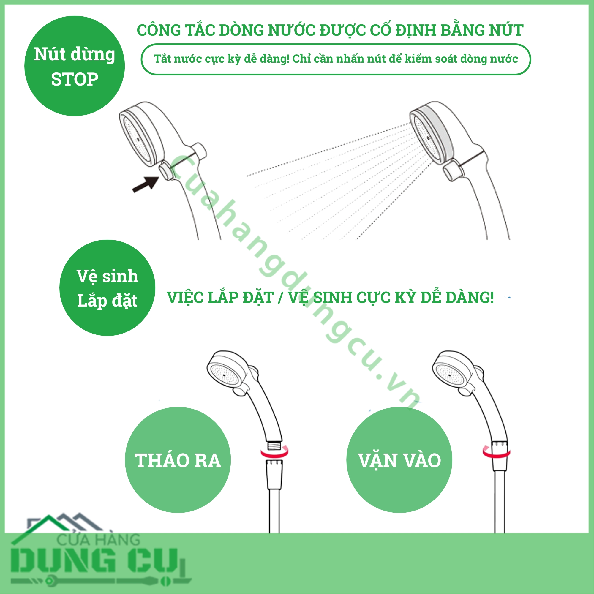 Vòi sen tắm mạ WT có nút dừng Takagi (JSB022MN)