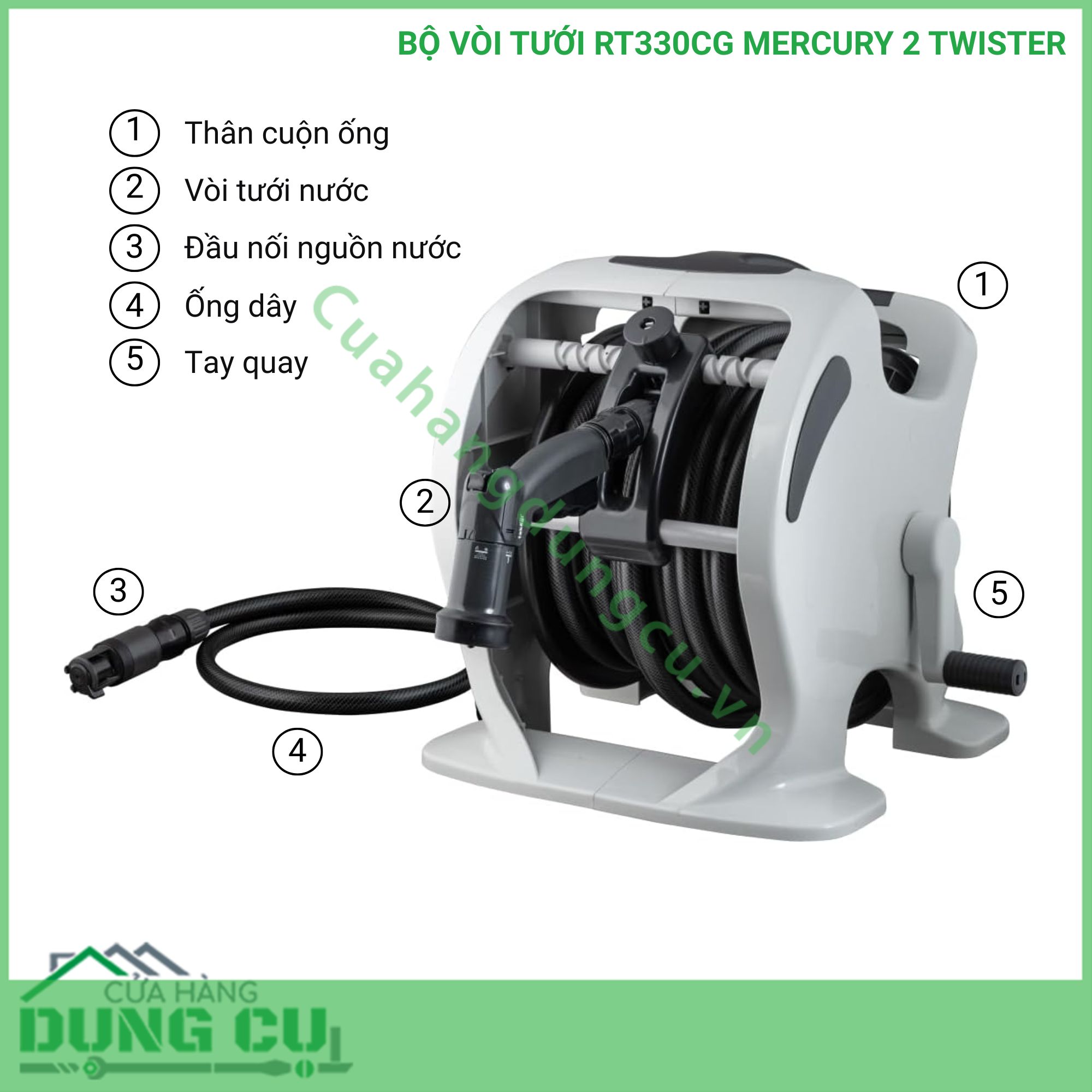 Bộ vòi thu rút tưới vườn Takagi Mercury 2 Twister (CG) 30m RT330CG